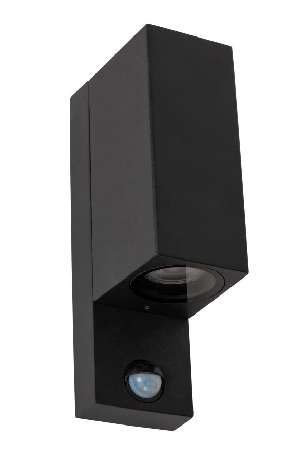 Lucide ZARO IR - Wandspot / Wandlamp Binnen/Buiten - 2xGU10 - IP65 - Beweging & dag/nacht sensor (uitschakelbaar) - Zwart - uitgezet